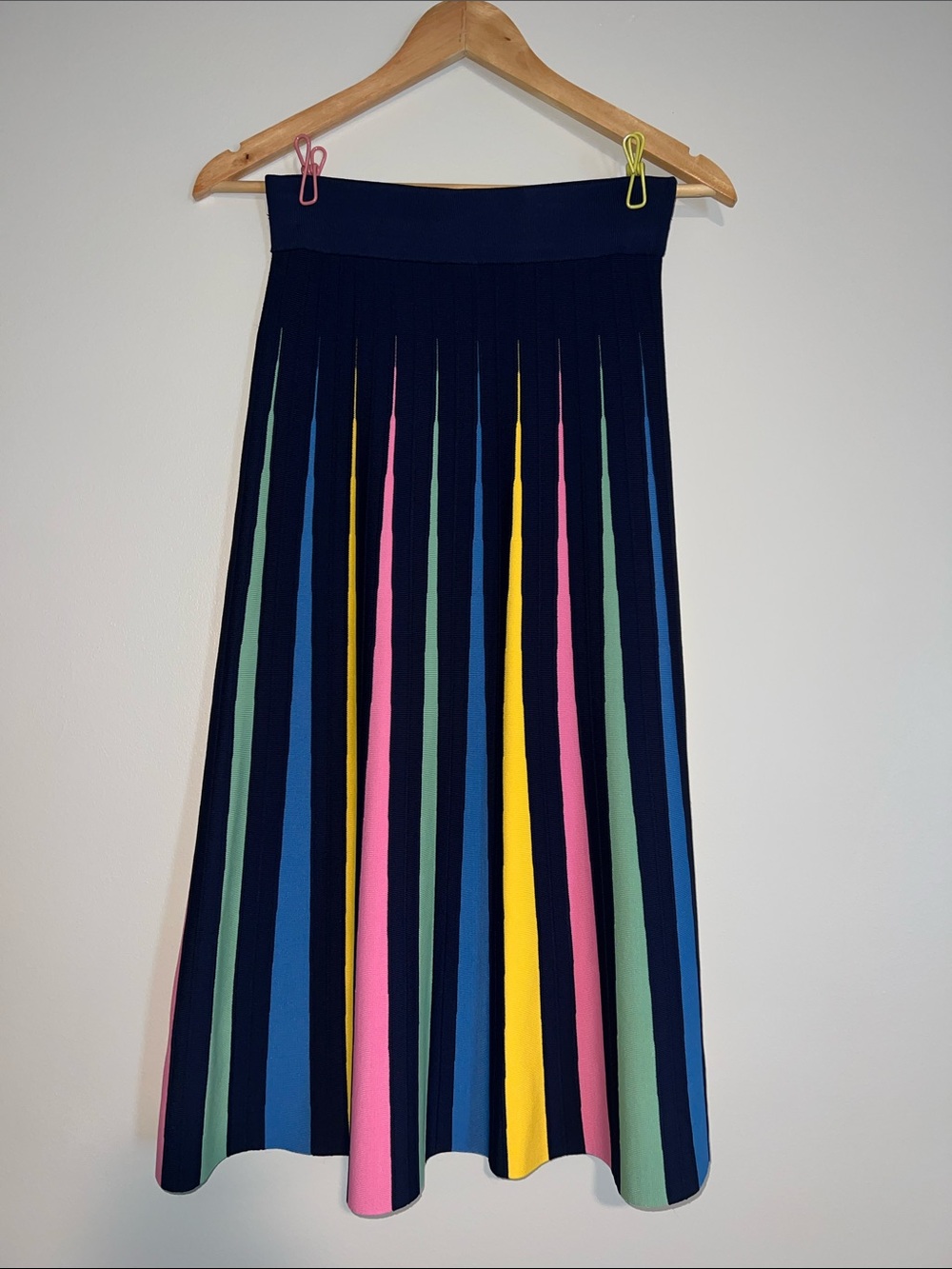 Maeve Small - Navy Multi-Stripe Pleated Midi Skirt - Women